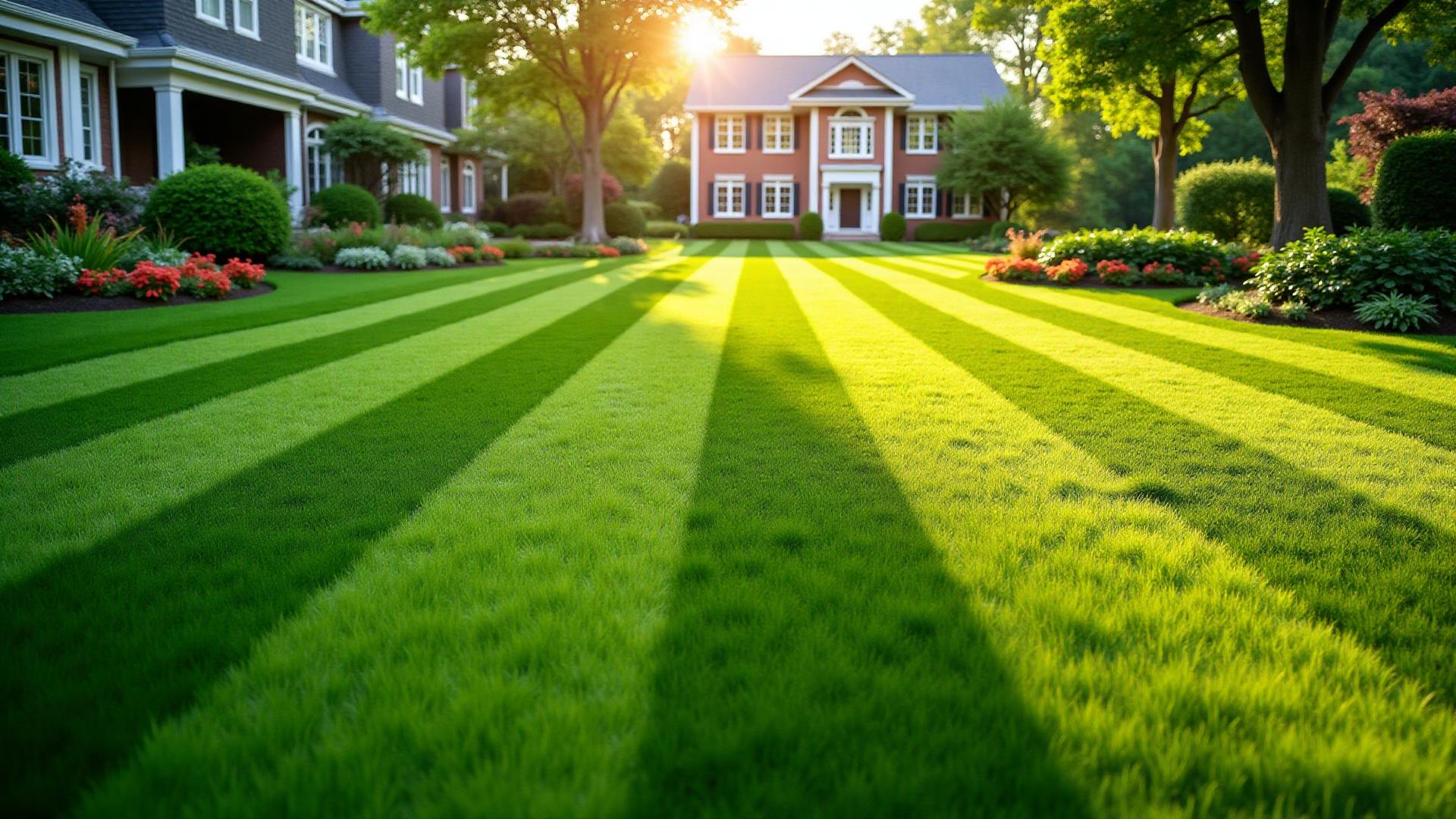 Perfect lawn with professional striped mowing pattern